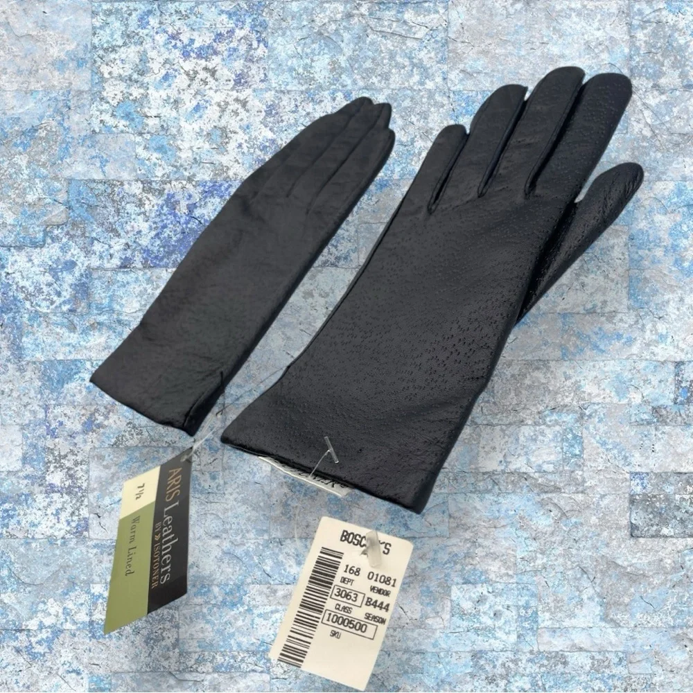 Isotoner ARIS Leathers Ladie's Dark Navy Leather Gloves Size 7 1/2 NWT - Picture 2 of 10